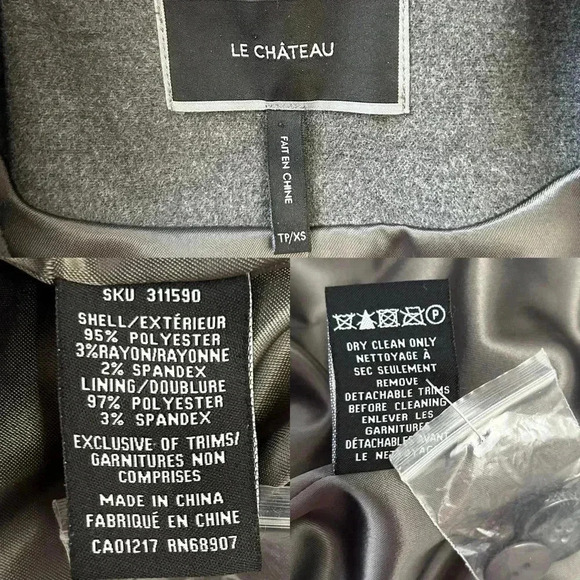 Le Chateau Pea Coat Double Breasted Belted Winter  Coat Charcoal Grey Size XS - Picture 12 of 15